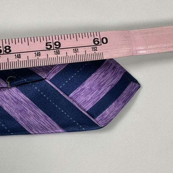 Dolcepunta Tie Mens Silk Smooth Purple Navy Striped XL Italy Necktie Formal - Picture 8 of 8
